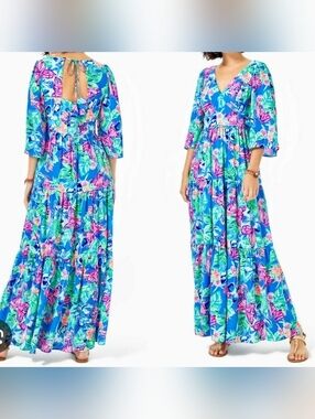Lilly Pulitzer Rease Maxi Dress in the Pundy Blue Isle Be Back print.